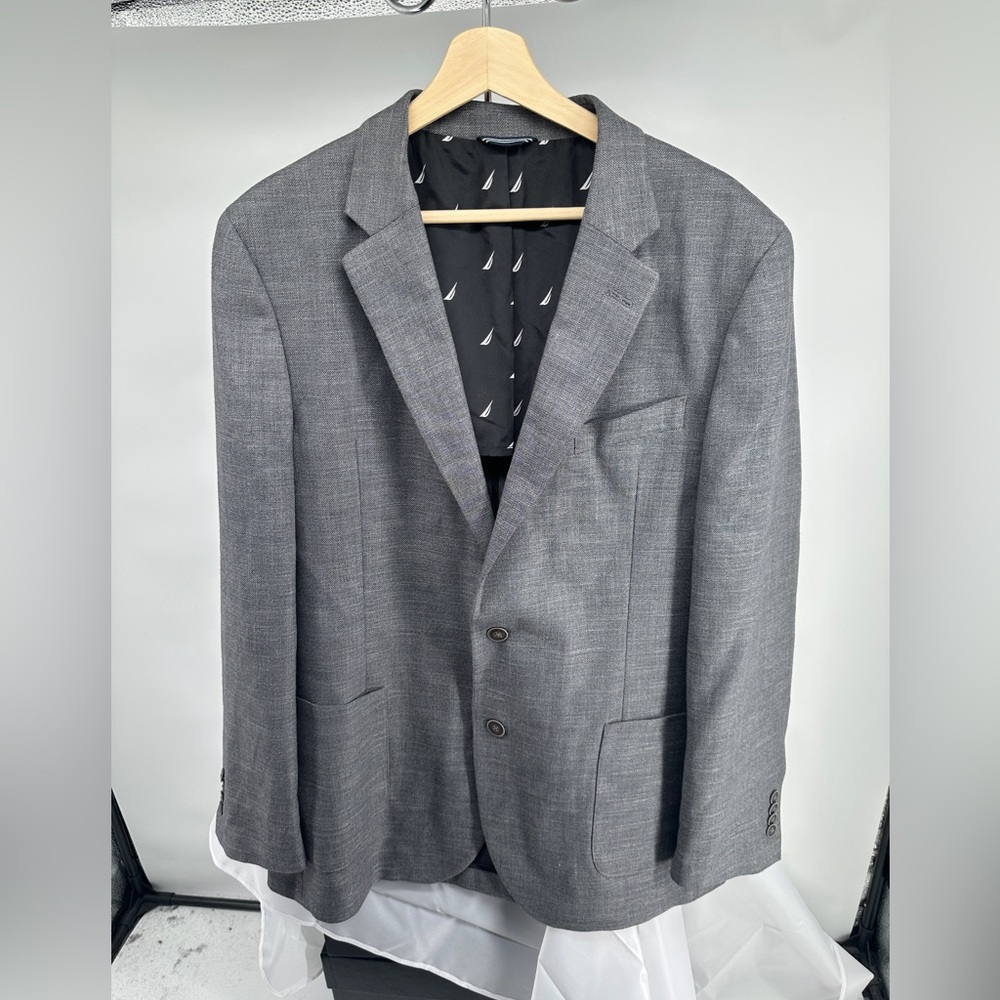 Náutica gray poly linen blend single breasted blazer